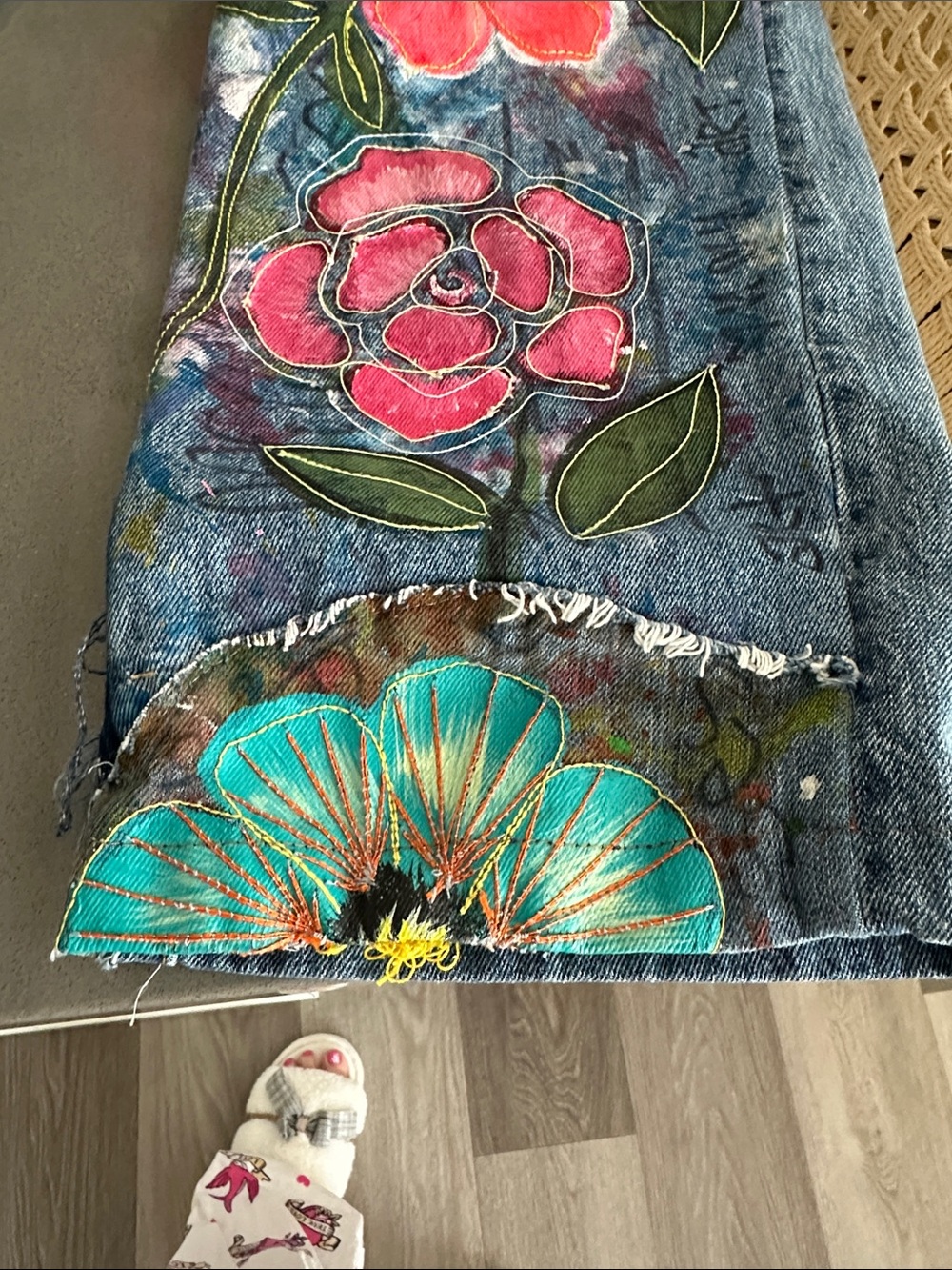 Blue Floral-Embroidered painted water safe Women’s Jeans free people - Picture 4 of 8